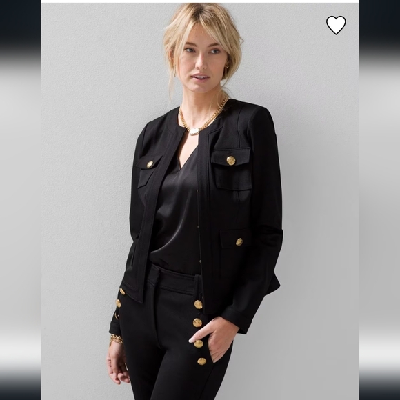 WHBM Luxe Stretch Miliary Jacket, Size 2, Black - Picture 2 of 8